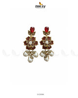 Floral Crystal Pearl Drop Earrings - Zeesy Jewellery