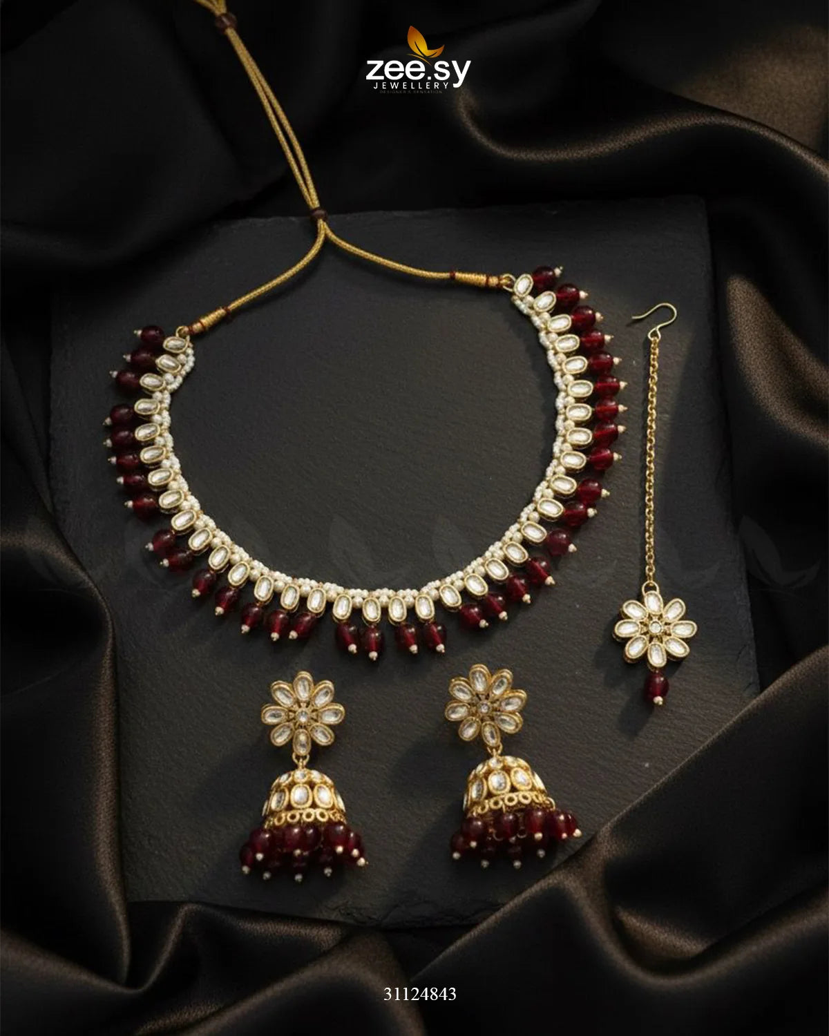 Magnificent Tonal Arch Bridal Set Golden Red - Zeesy Jewellery