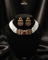 Obelisk Rhodium Polished Choker Set Golden Red - Zeesy Jewellery