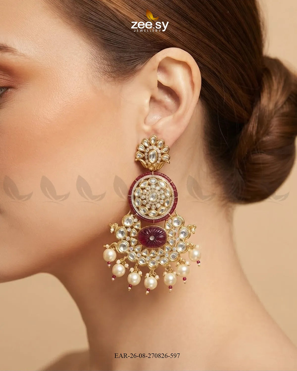 Radiance Carved Kundan Earring Earrings - Zeesy Jewellery Pakistan | Premium Artificial & Imitation Jewellery