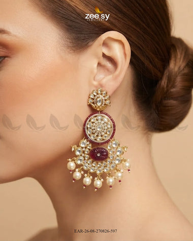 Radiance Carved Kundan Earring Earrings - Zeesy Jewellery Pakistan | Premium Artificial & Imitation Jewellery