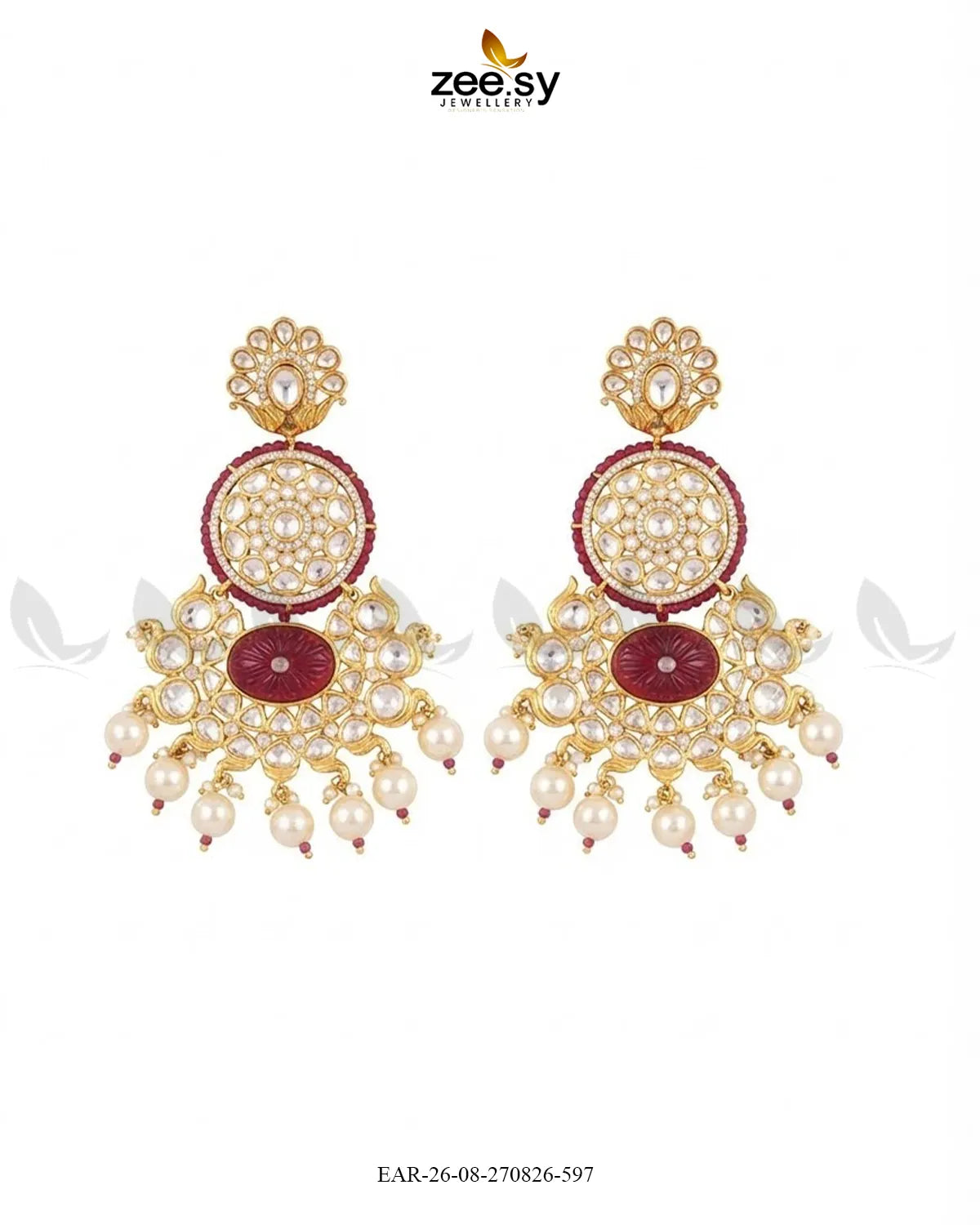 Radiance Carved Kundan Earring Earrings - Zeesy Jewellery Pakistan | Premium Artificial & Imitation Jewellery