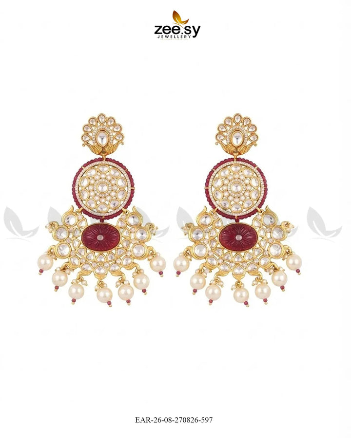 Radiance Carved Kundan Earring Earrings - Zeesy Jewellery Pakistan | Premium Artificial & Imitation Jewellery