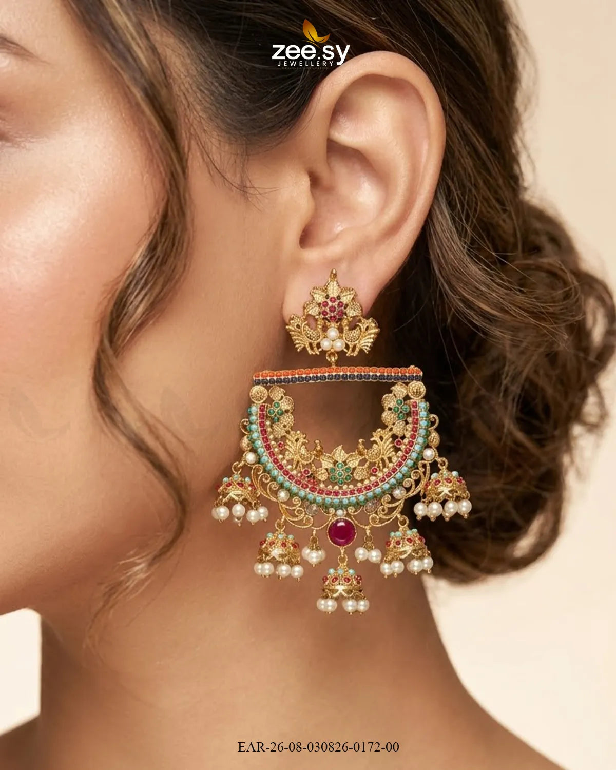 Rangmahal Chandbali Pearl Earrings