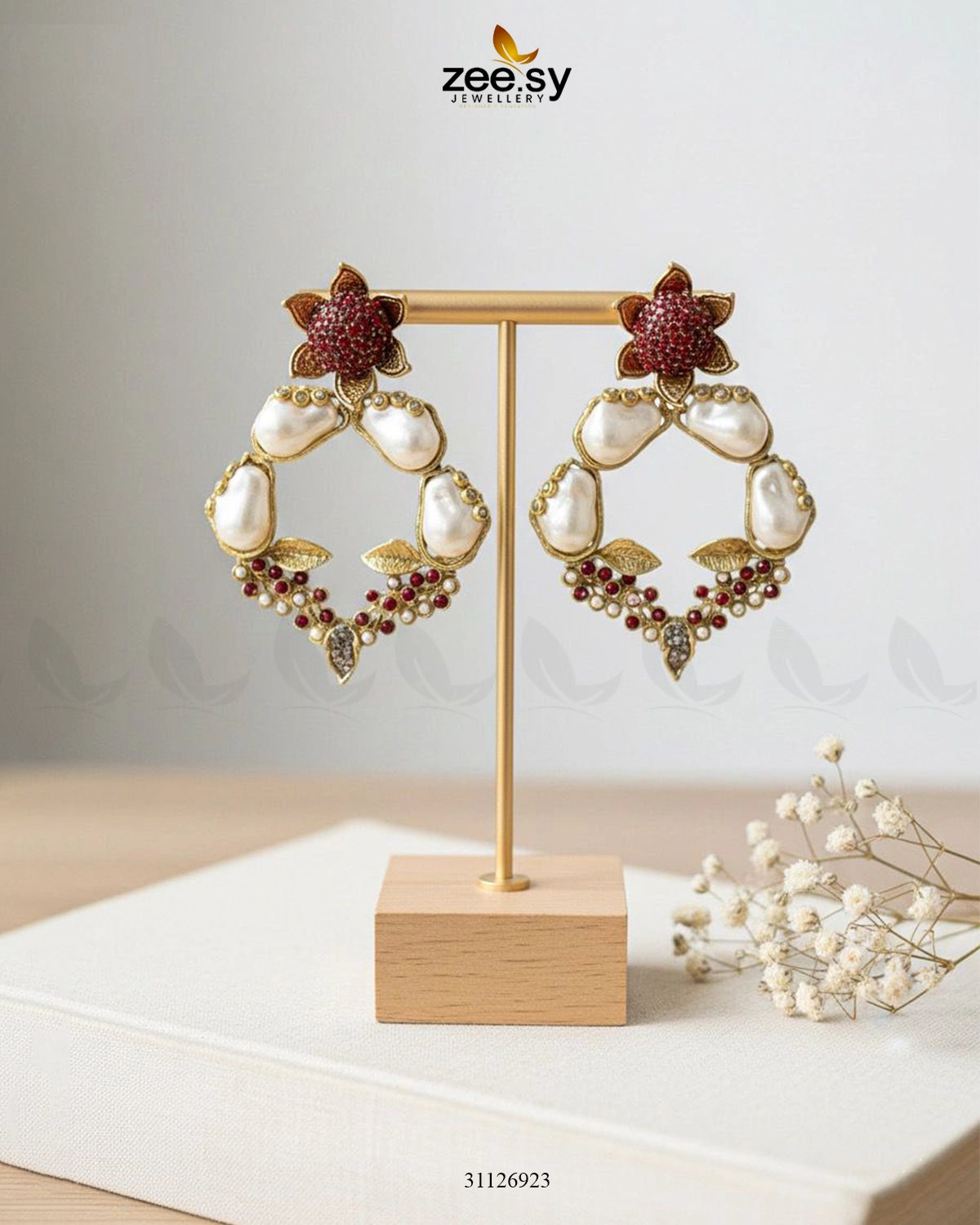 Antique Turkish Baroque Pearl Earrings Red - Zeesy Jewellery