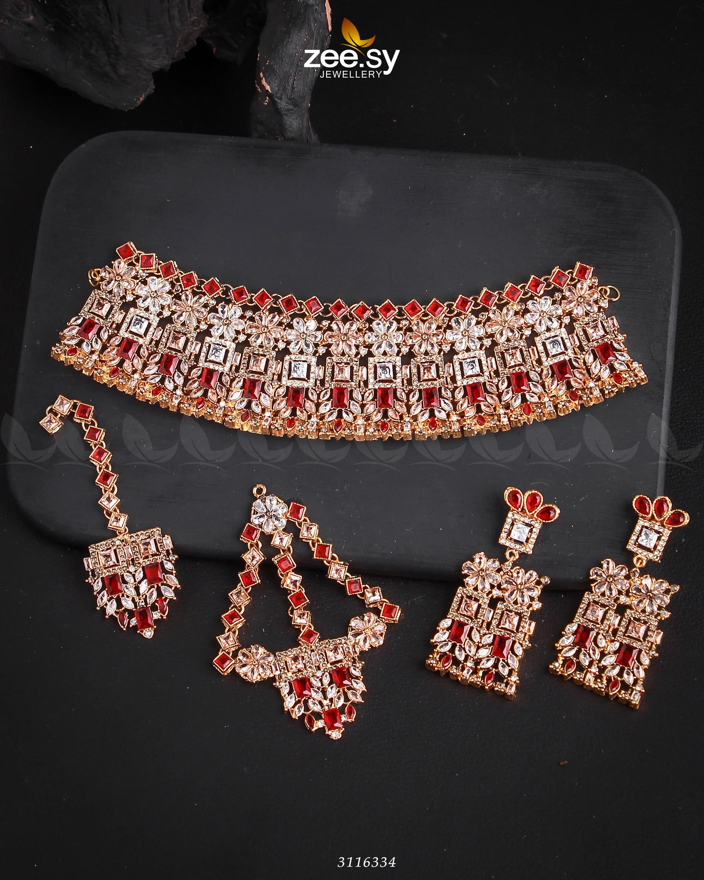 Rihanna Bridal Sets Golden Red - Zeesy Jewellery