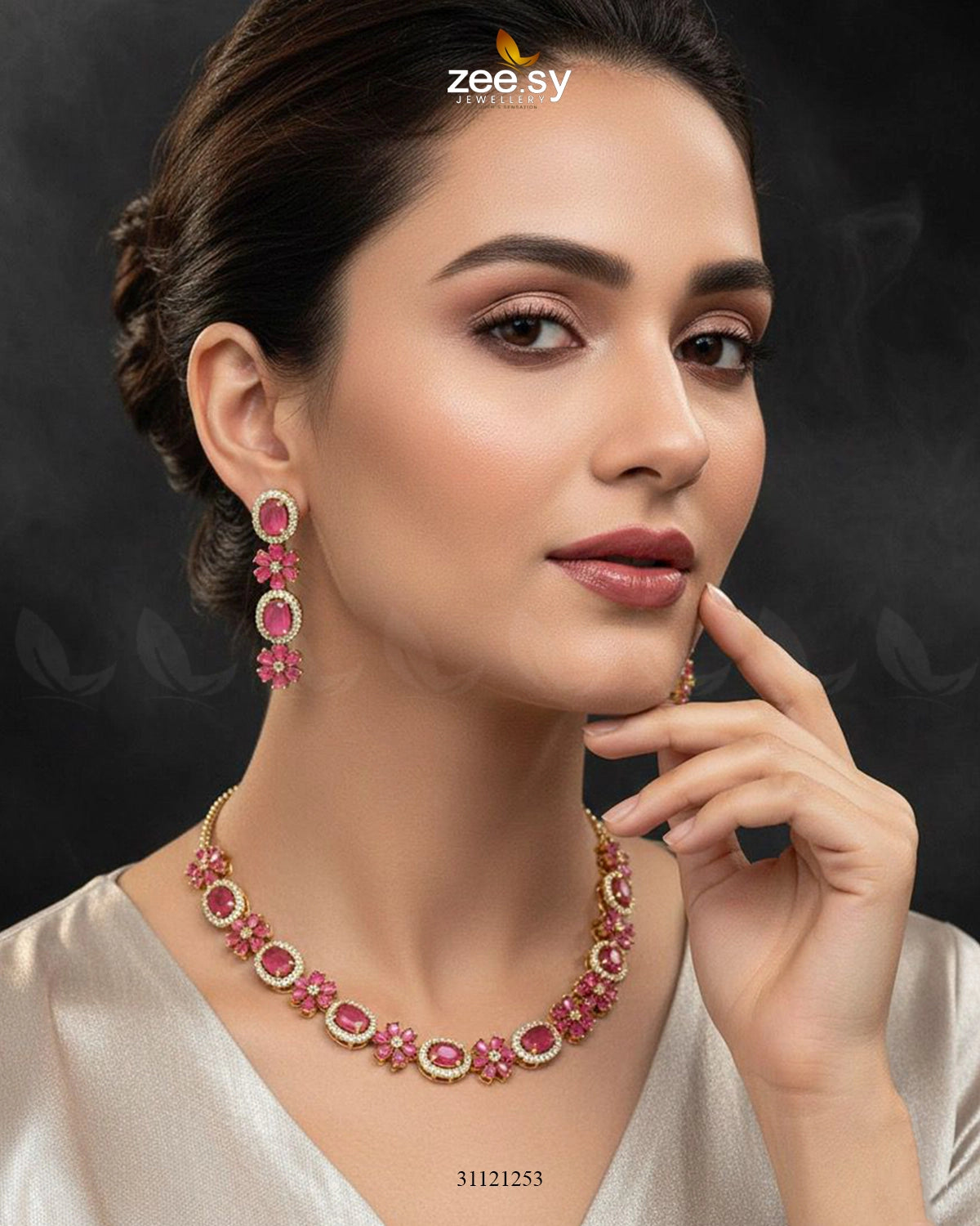 Regal Diamond Flower Necklace Set - Zeesy Jewellery