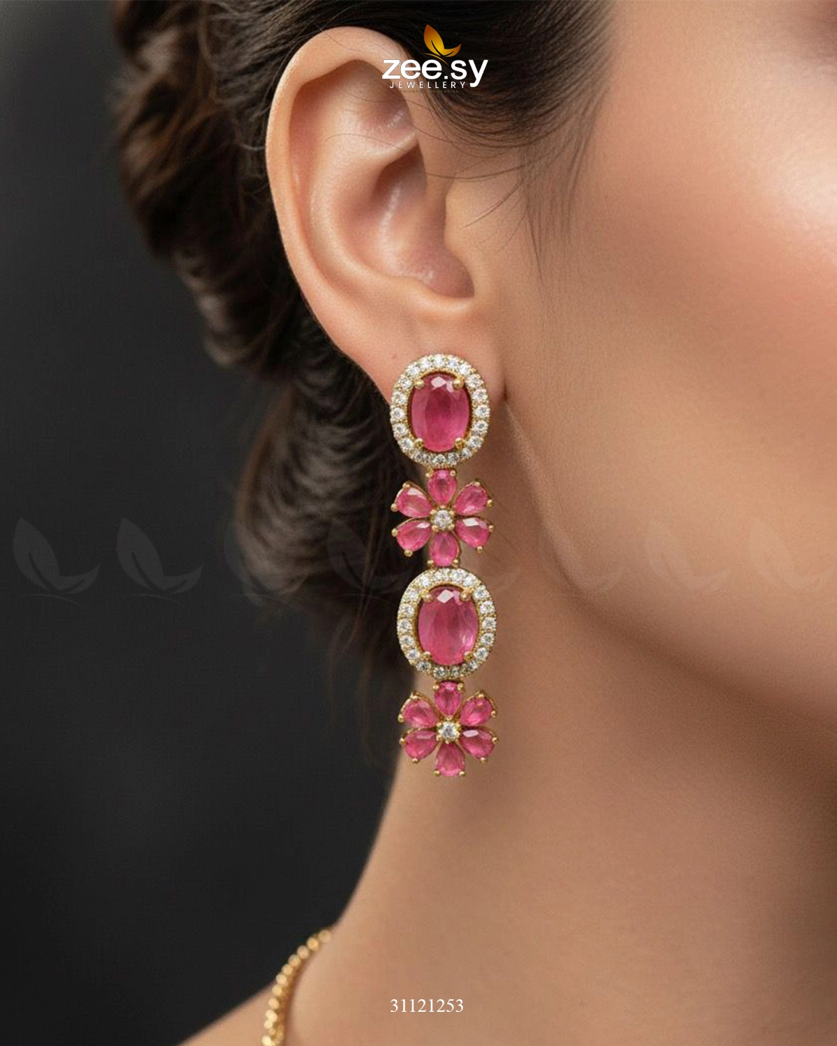 Regal Diamond Flower Necklace Set - Zeesy Jewellery