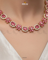 Regal Diamond Flower Necklace Set - Zeesy Jewellery