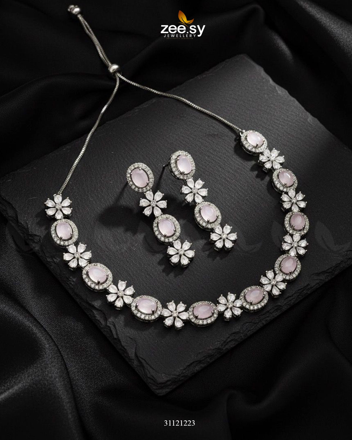 Regal Diamond Flower Necklace Set - Zeesy Jewellery