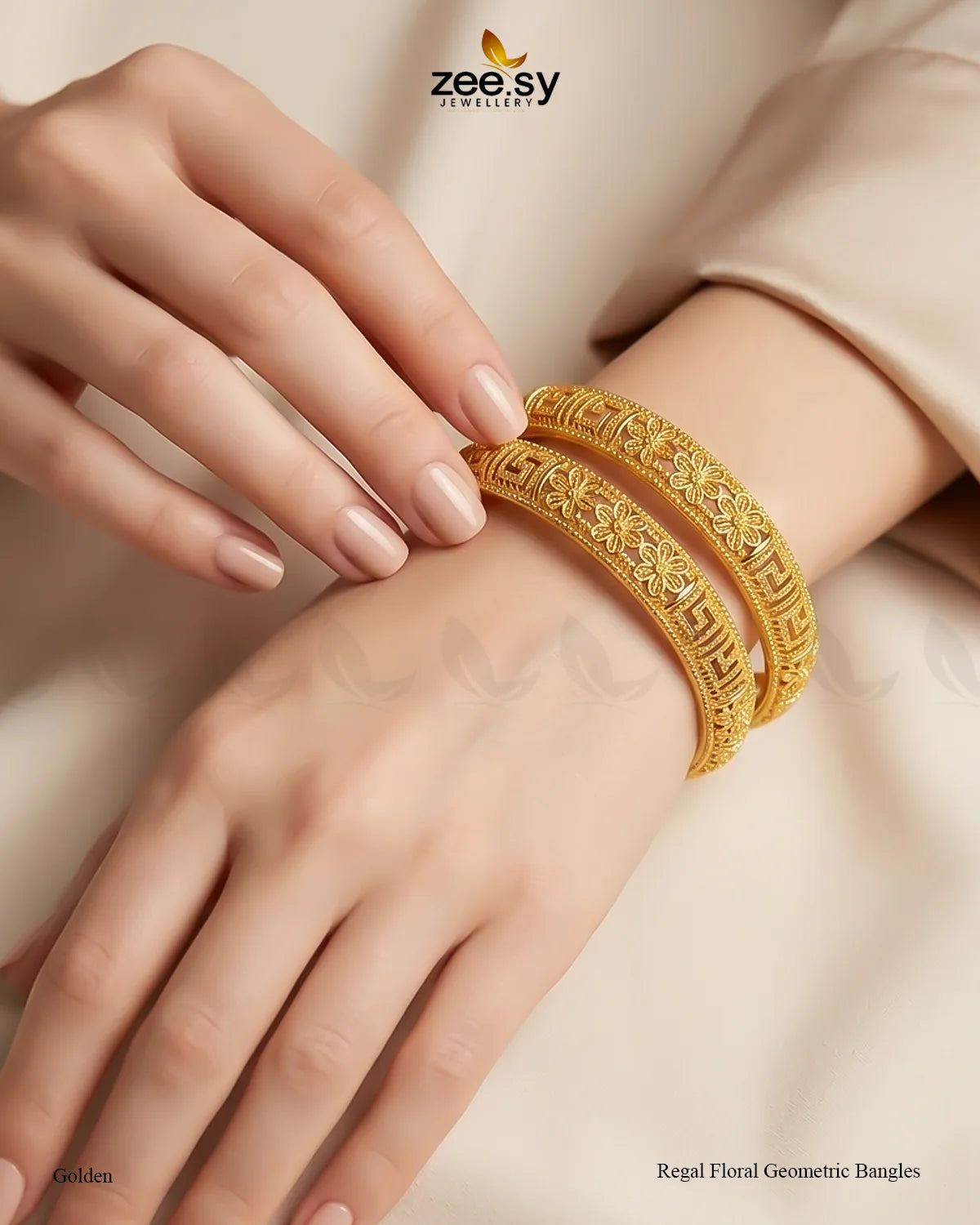 Regal Floral Geometric Bangles - Golden BANGLES - Zeesy Jewellery Pakistan | Premium Artificial & Imitation Jewellery