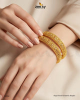 Regal Floral Geometric Bangles - Golden BANGLES - Zeesy Jewellery Pakistan | Premium Artificial & Imitation Jewellery