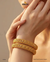 Regal Floral Geometric Bangles - Golden BANGLES - Zeesy Jewellery Pakistan | Premium Artificial & Imitation Jewellery