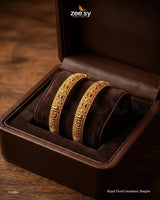 Regal Floral Geometric Bangles - Golden BANGLES - Zeesy Jewellery Pakistan | Premium Artificial & Imitation Jewellery