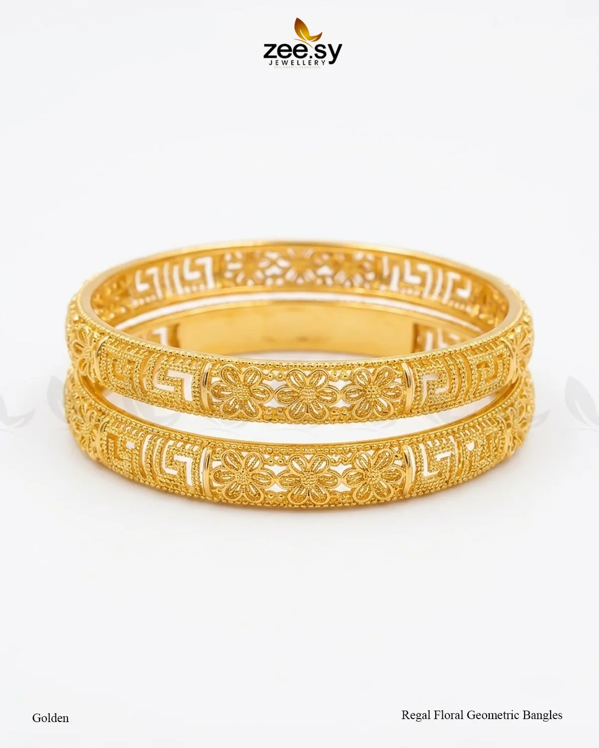 Regal Floral Geometric Bangles - Golden BANGLES - Zeesy Jewellery Pakistan | Premium Artificial & Imitation Jewellery