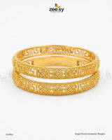 Regal Floral Geometric Bangles - Golden BANGLES - Zeesy Jewellery Pakistan | Premium Artificial & Imitation Jewellery