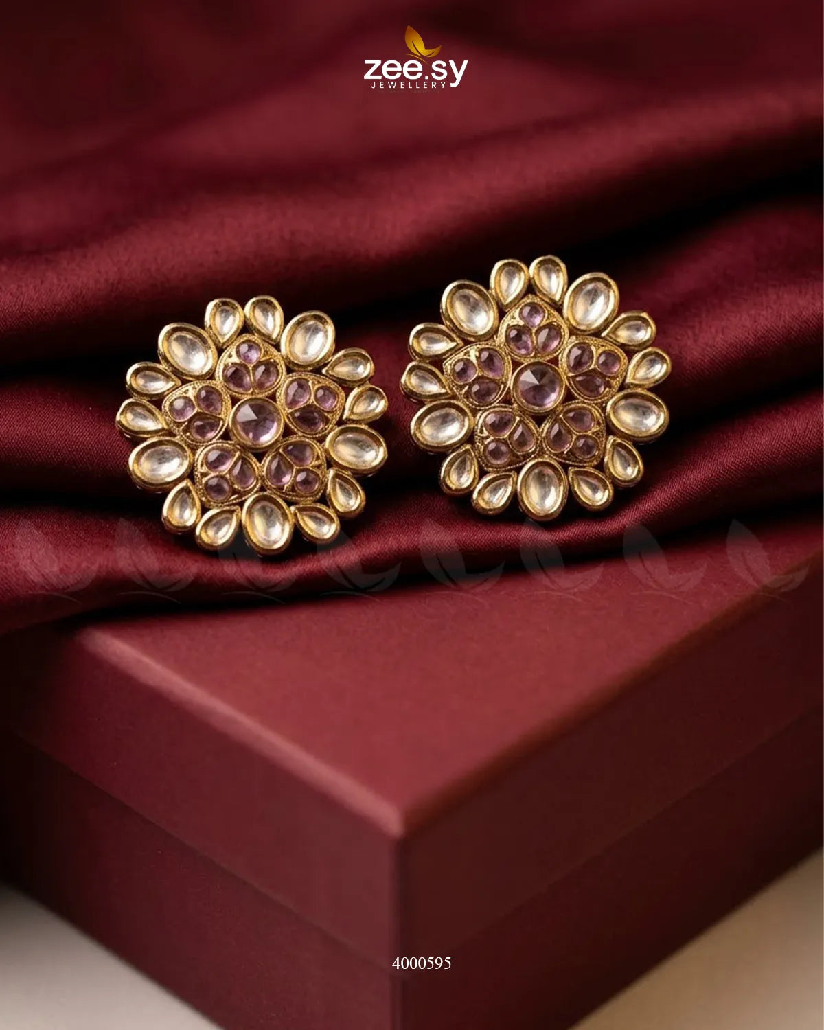 Regal Gemstone Studs Earrings Golden Purple Earrings - Zeesy Jewellery Pakistan | Premium Artificial & Imitation Jewellery