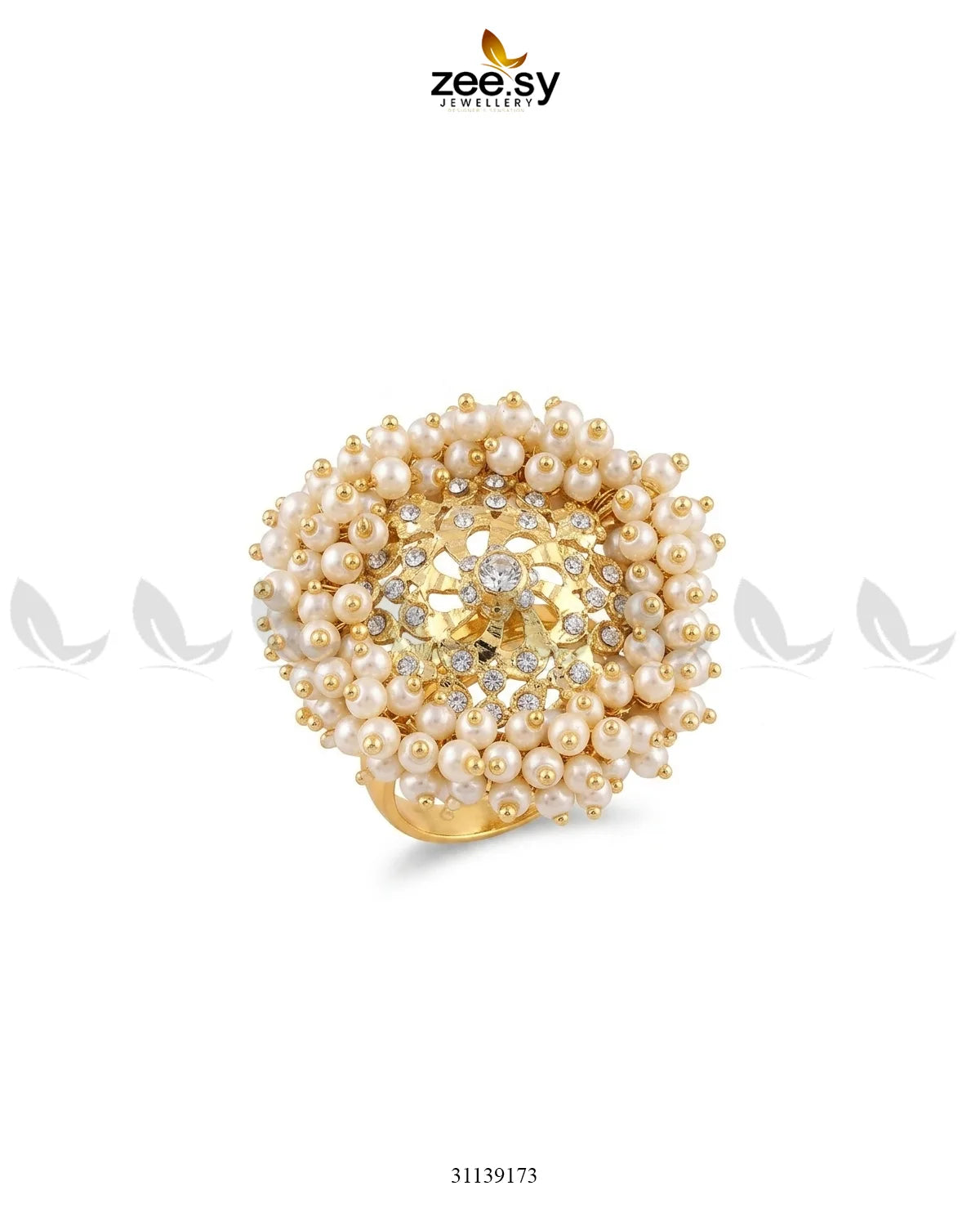 Regal Pearl Floral Ring Finger Ring - Zeesy Jewellery Pakistan | Premium Artificial & Imitation Jewellery