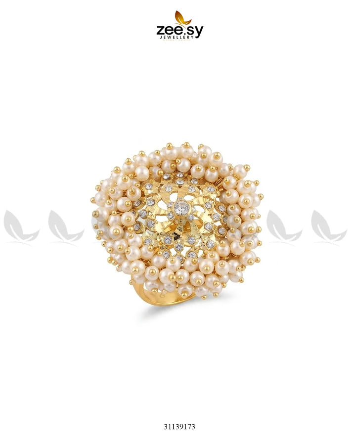 Regal Pearl Floral Ring Finger Ring - Zeesy Jewellery Pakistan | Premium Artificial & Imitation Jewellery