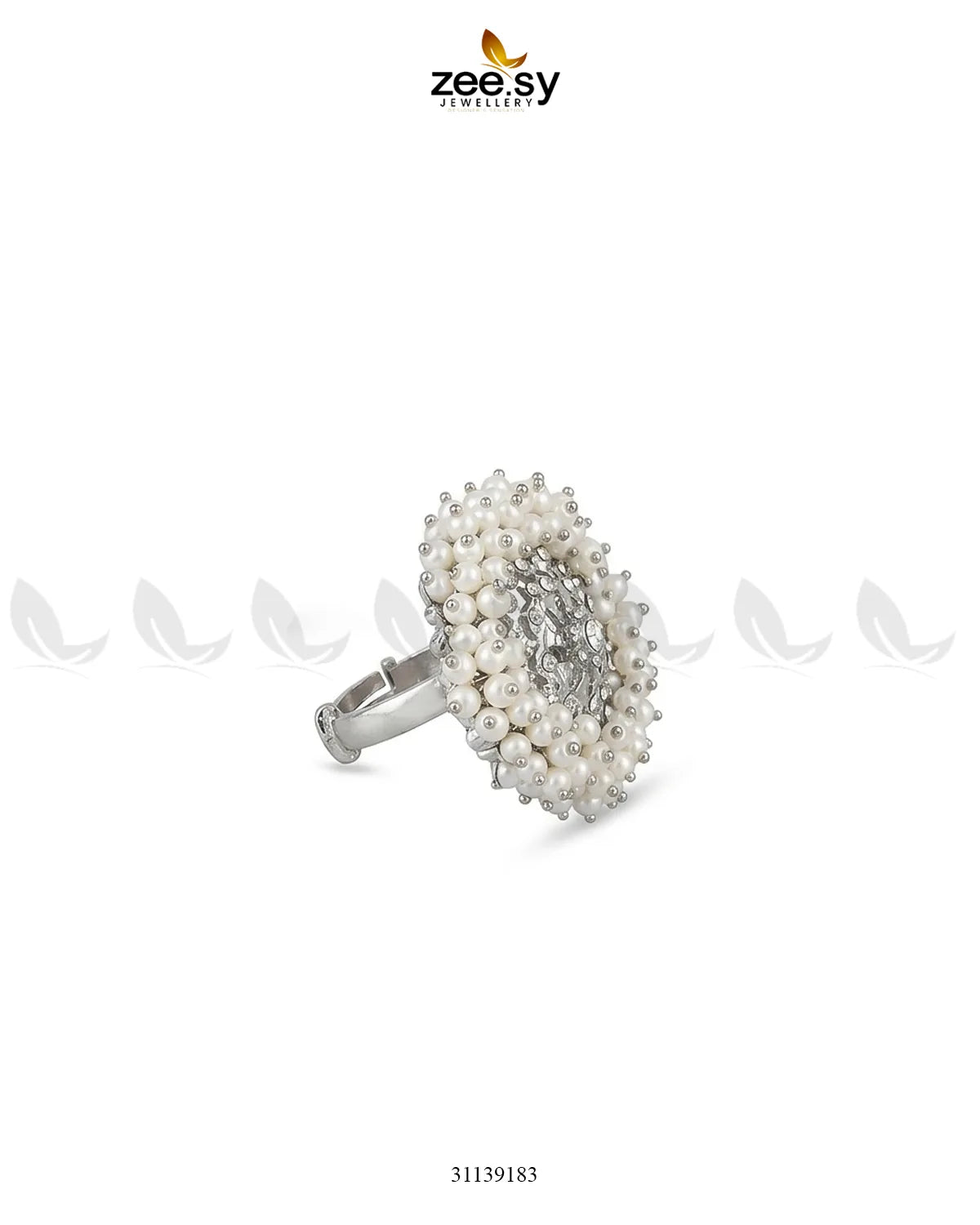 Regal Pearl Floral Ring Finger Ring - Zeesy Jewellery Pakistan | Premium Artificial & Imitation Jewellery