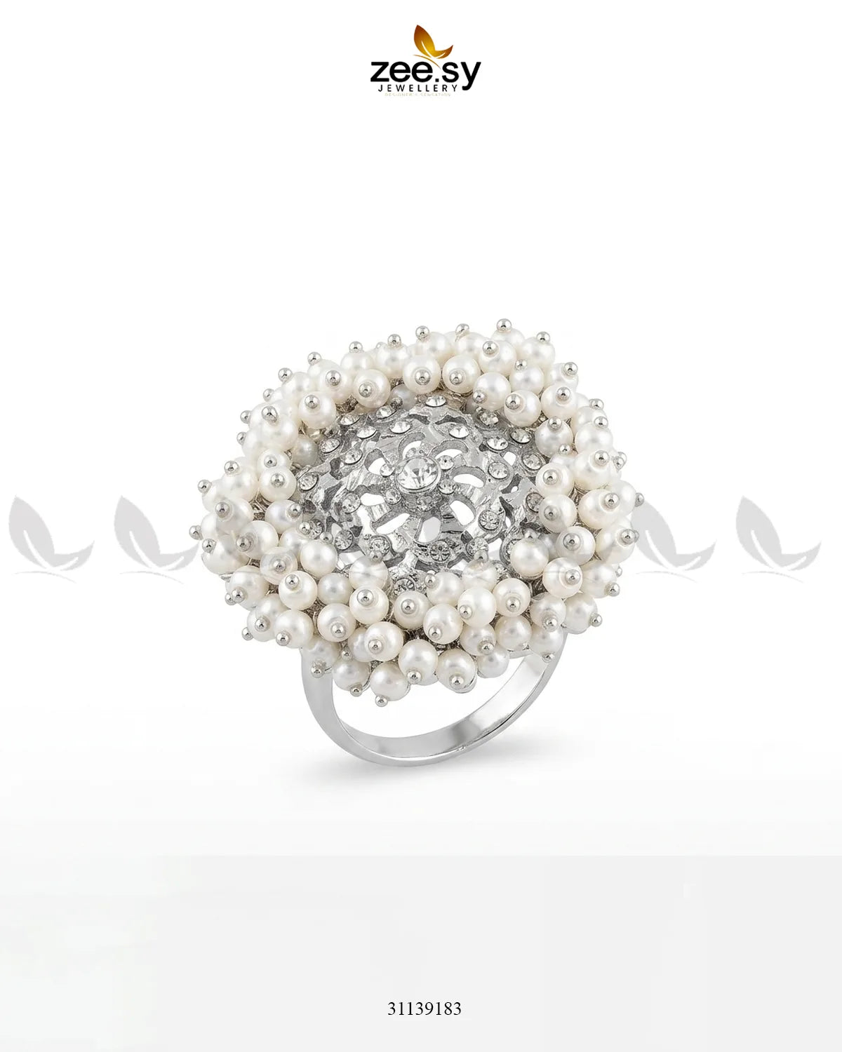 Regal Pearl Floral Ring Finger Ring - Zeesy Jewellery Pakistan | Premium Artificial & Imitation Jewellery