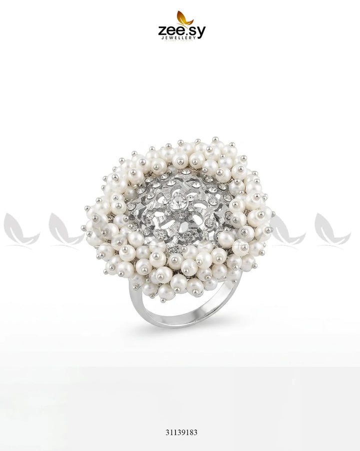 Regal Pearl Floral Ring Finger Ring - Zeesy Jewellery Pakistan | Premium Artificial & Imitation Jewellery