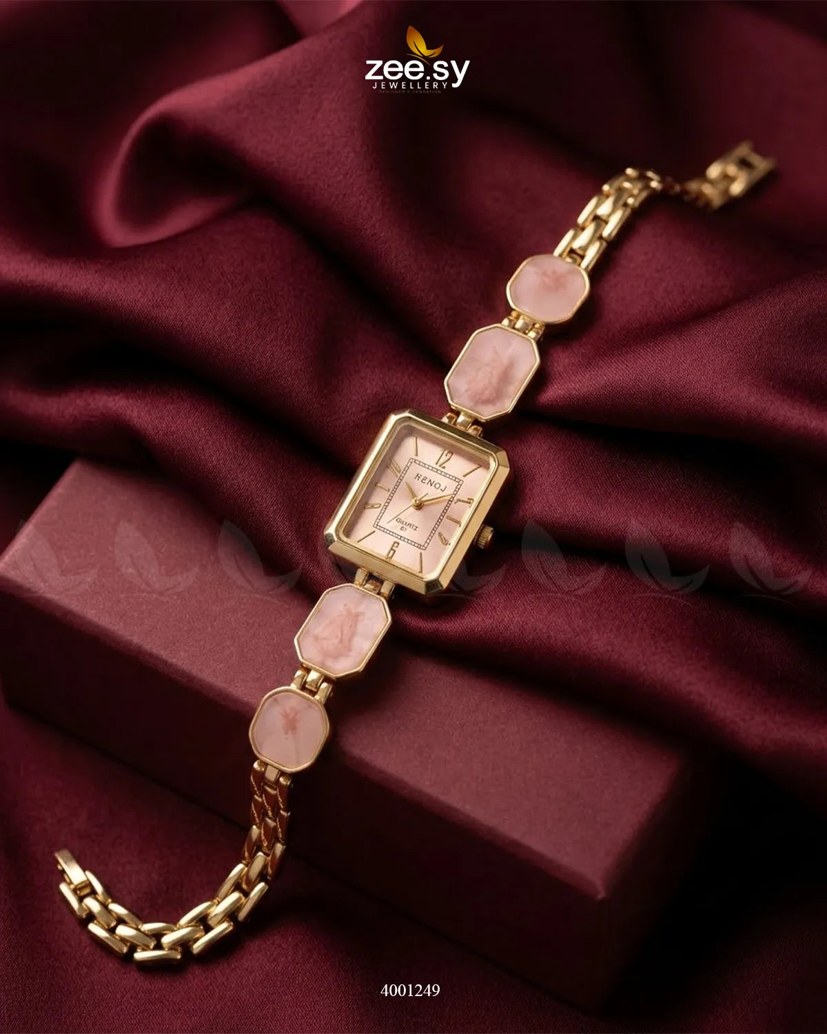 Pink and mint retro square dial watch by AJ03, showcasing a stylish vintage-inspired timepiece with a square face and classic design.