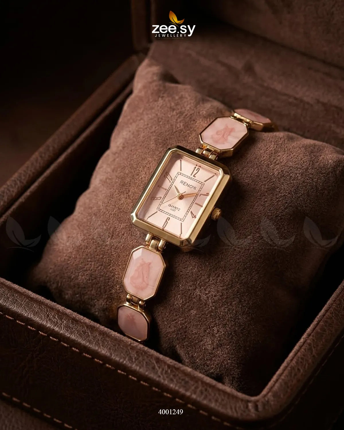 AJ03 retro square dial watch in mint and pink, featuring a stylish accessory design with a vintage-inspired face.