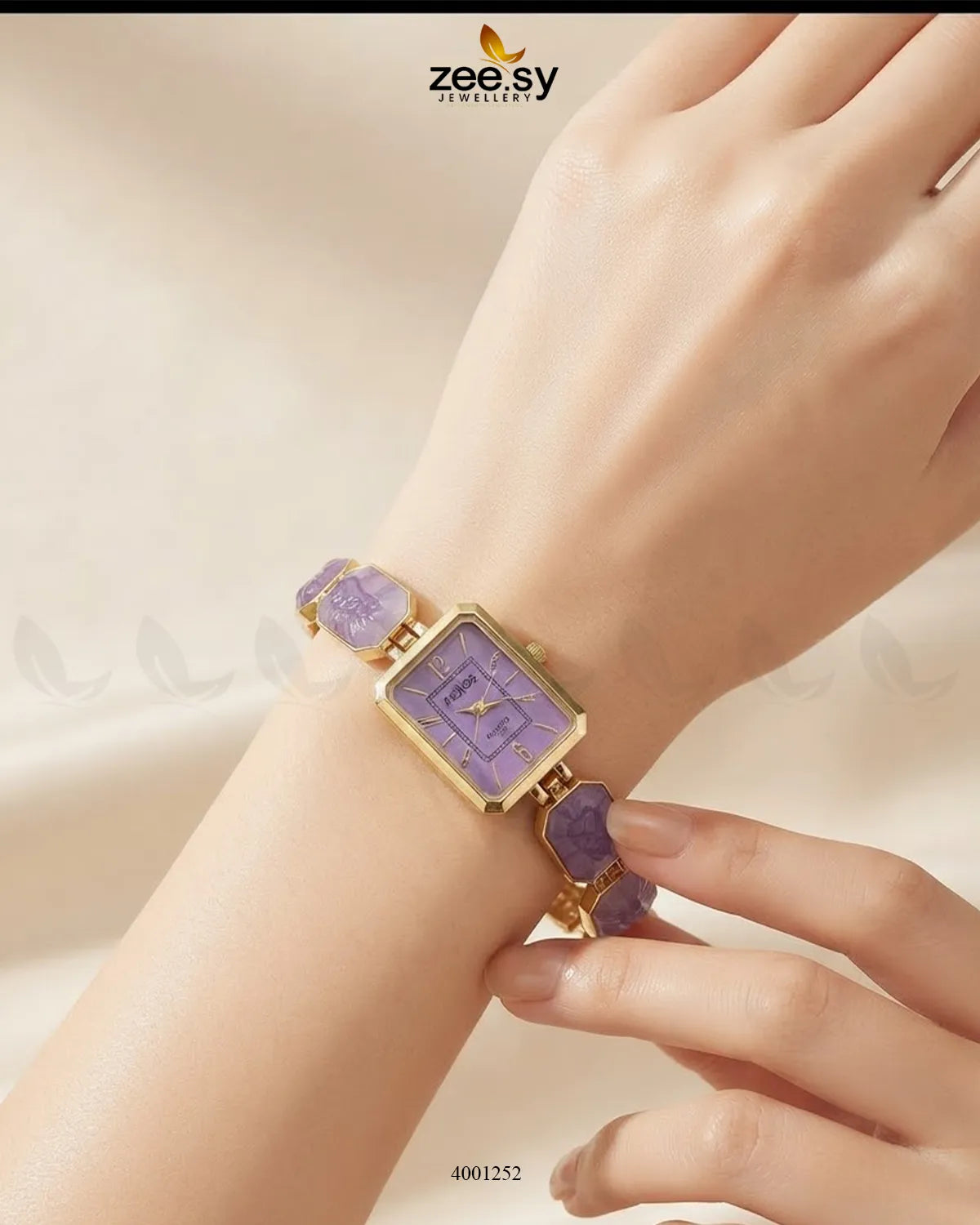 Purple retro square dial watch from AJ03, featuring a vintage-inspired design and a sleek accessory style.