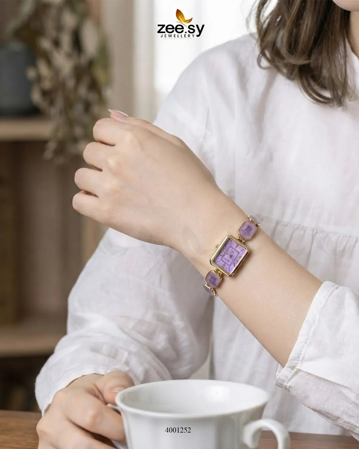 AJ03 retro square dial watch with purple face, vintage-inspired design, accessories item showing the time and stylish details.