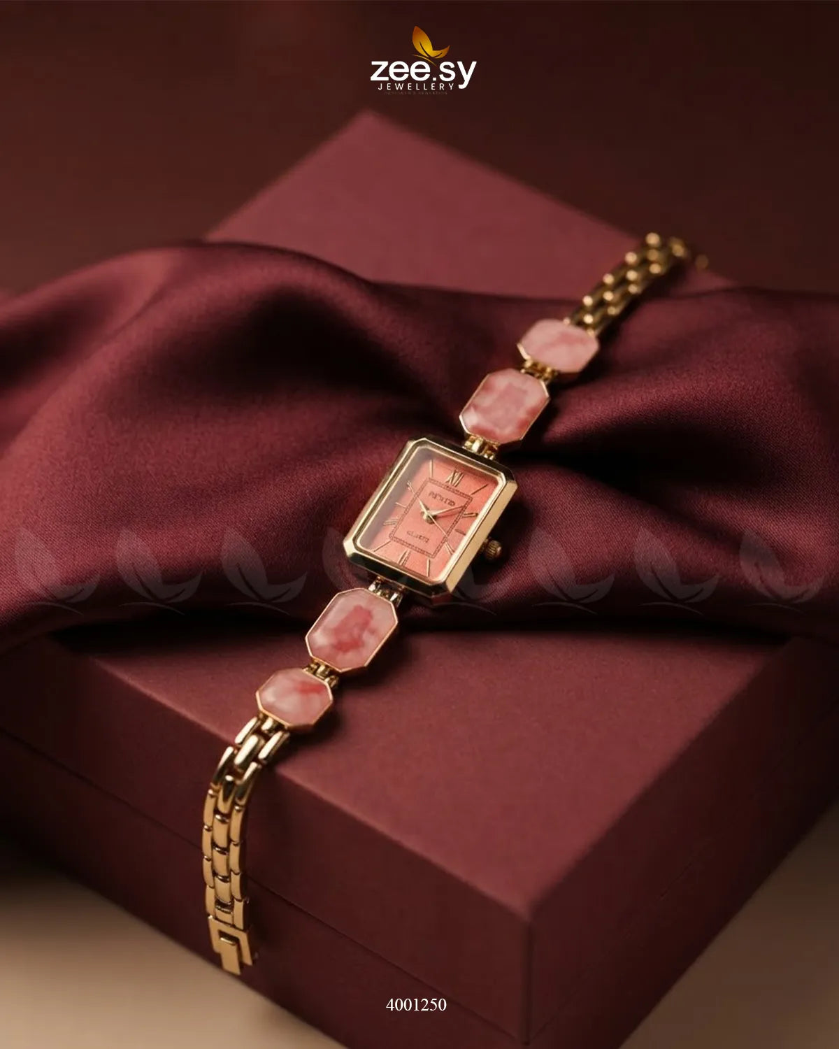 Red retro square dial watch by AJ03, showcasing a vintage-inspired accessory with a classic timepiece design.