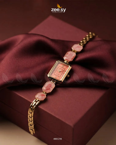 Red retro square dial watch by AJ03, showcasing a vintage-inspired accessory with a classic timepiece design.
