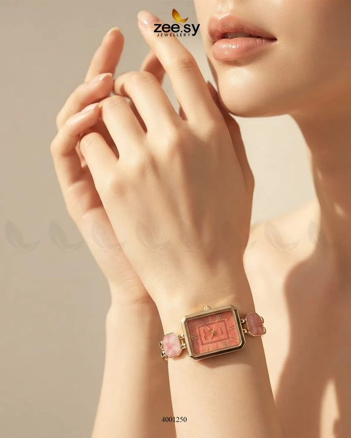 Red retro square dial watch by AJ03, showcasing a vintage-inspired accessory with a classic design and bold color.