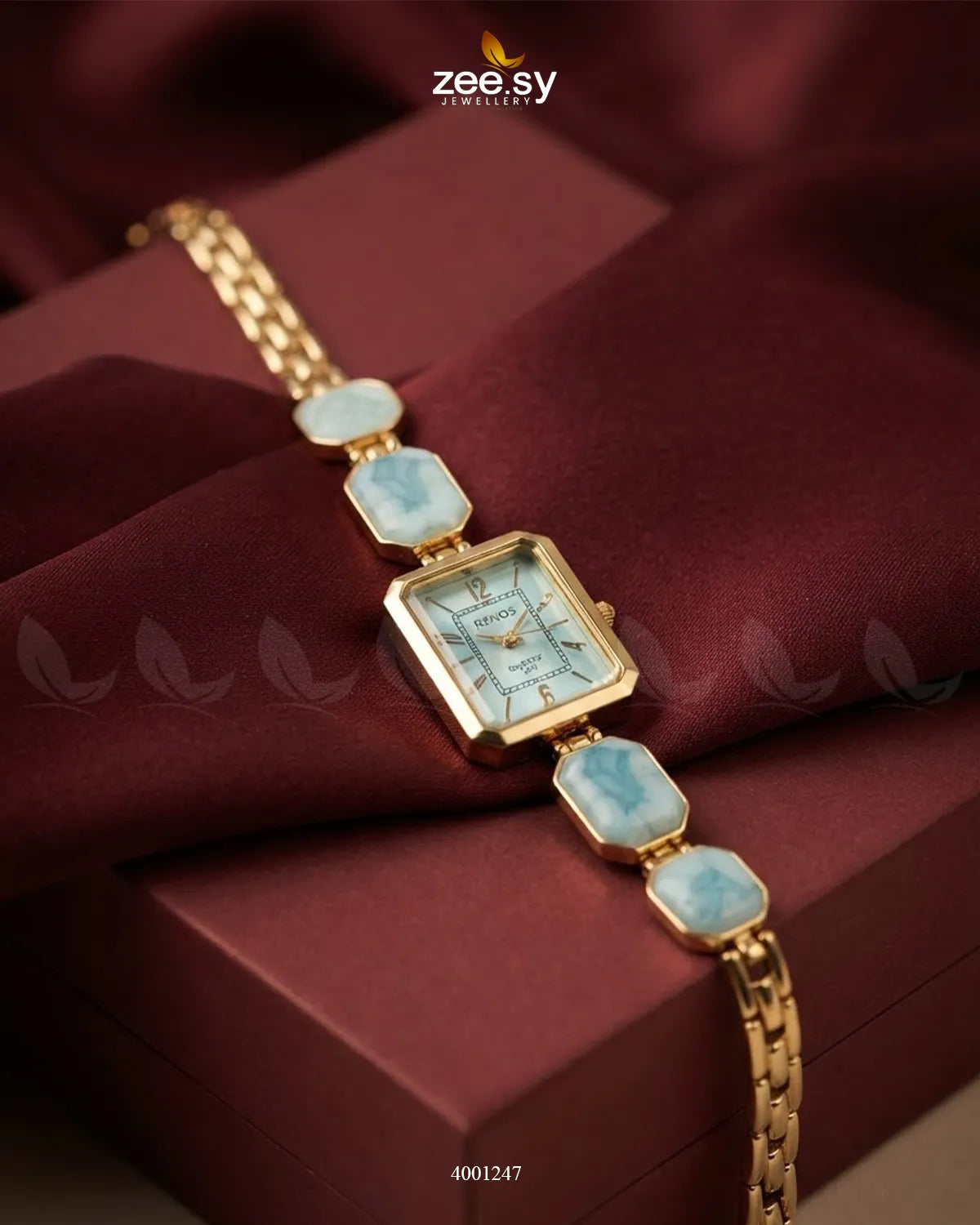 AJ03 retro square dial watch in sky blue, showcasing a vintage-inspired design with a rectangular face and minimalist style.
