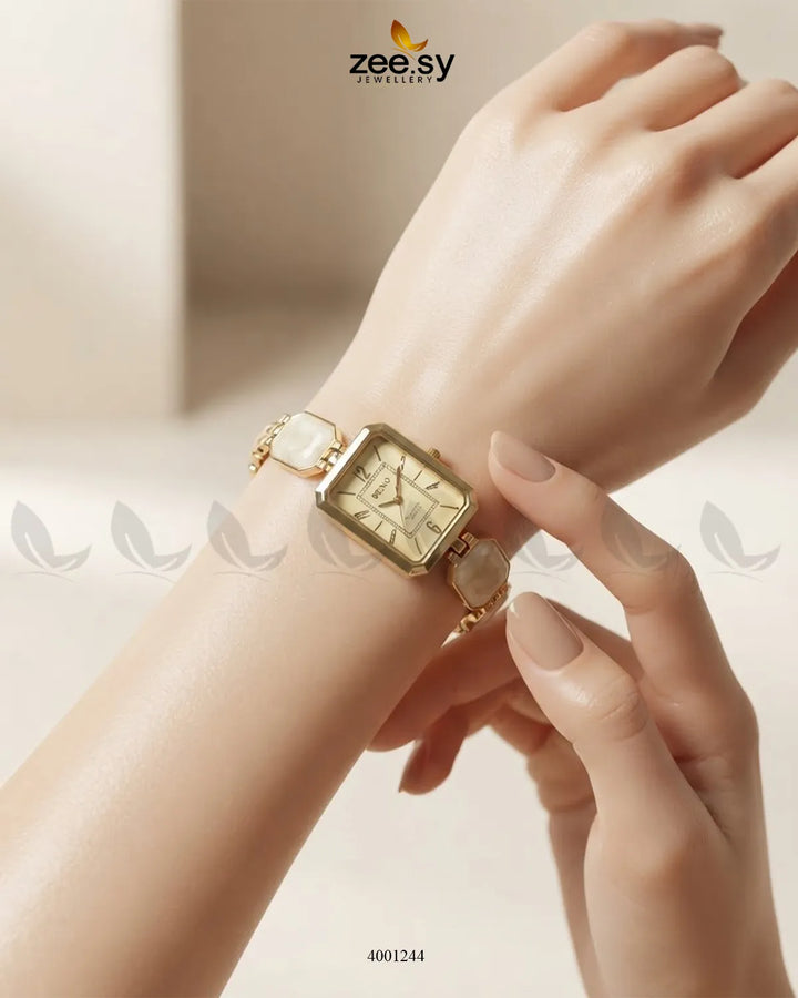 AJ03 retro square dial watch with a white face, classic design, and metal strap, ideal for stylish accessories.