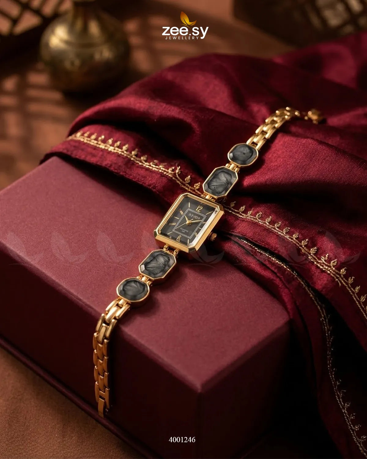Black retro square dial watch by AJ03, showcasing a vintage-inspired watch with a sleek square face and classic design.