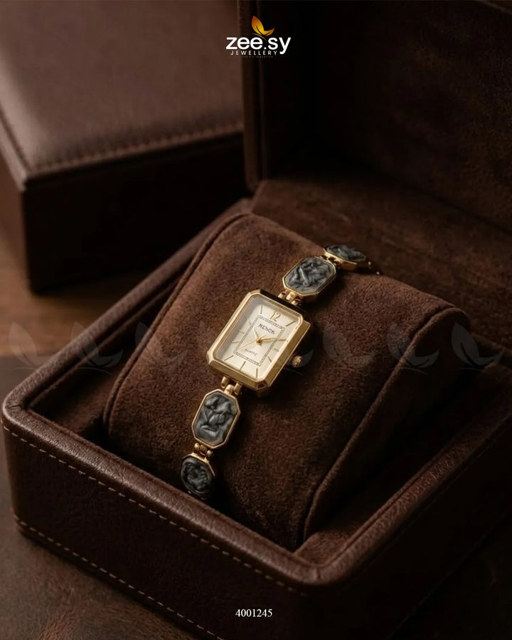 Black retro square dial watch by AJ03, featuring a vintage-inspired design and classic accessory style.