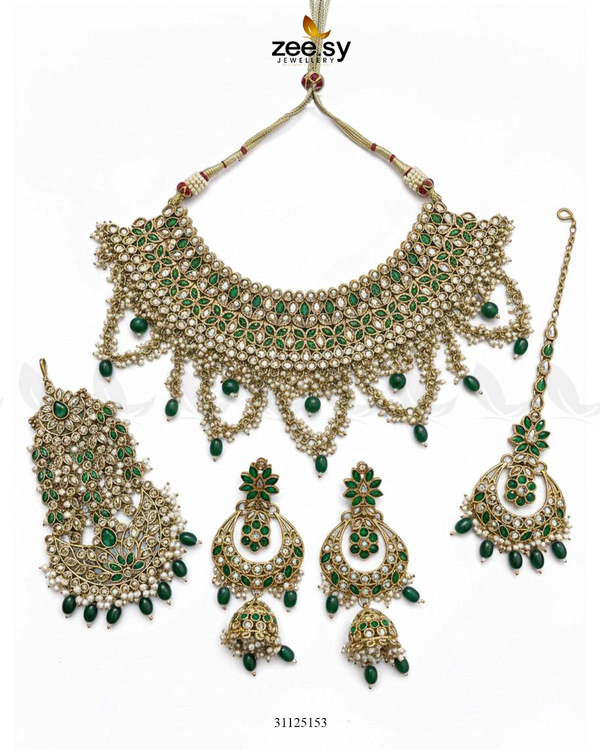 Rich Bold Hand Sculpt Bridal Set Green - Zeesy Jewellery
