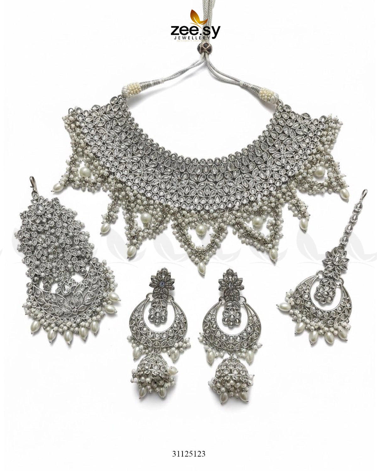 Rich Bold Hand Sculpt Bridal Set Silver - Zeesy Jewellery