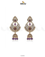 Rich Chandbali zirconia earrings featuring intricate design and sparkling zirconia stones, perfect for elegant occasions.