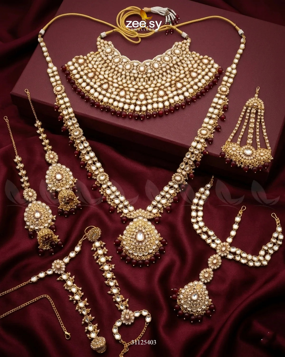 Rich Sentimental Motif Bridal Set Red Bridal Set - Zeesy Jewellery Pakistan | Premium Artificial & Imitation Jewellery