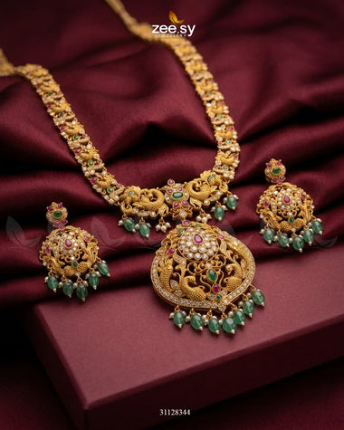Richy Bloom Golden Necklace Set Golden Green Necklace Sets - Zeesy Jewellery Pakistan | Premium Artificial & Imitation Jewellery