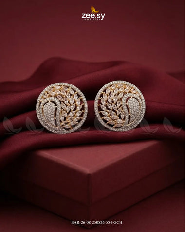 Ripple Pave Zircon Earrings - Golden Golden White Earrings - Zeesy Jewellery Pakistan | Premium Artificial & Imitation Jewellery