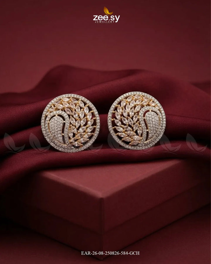 Ripple Pave Zircon Earrings - Golden Golden White Earrings - Zeesy Jewellery Pakistan | Premium Artificial & Imitation Jewellery