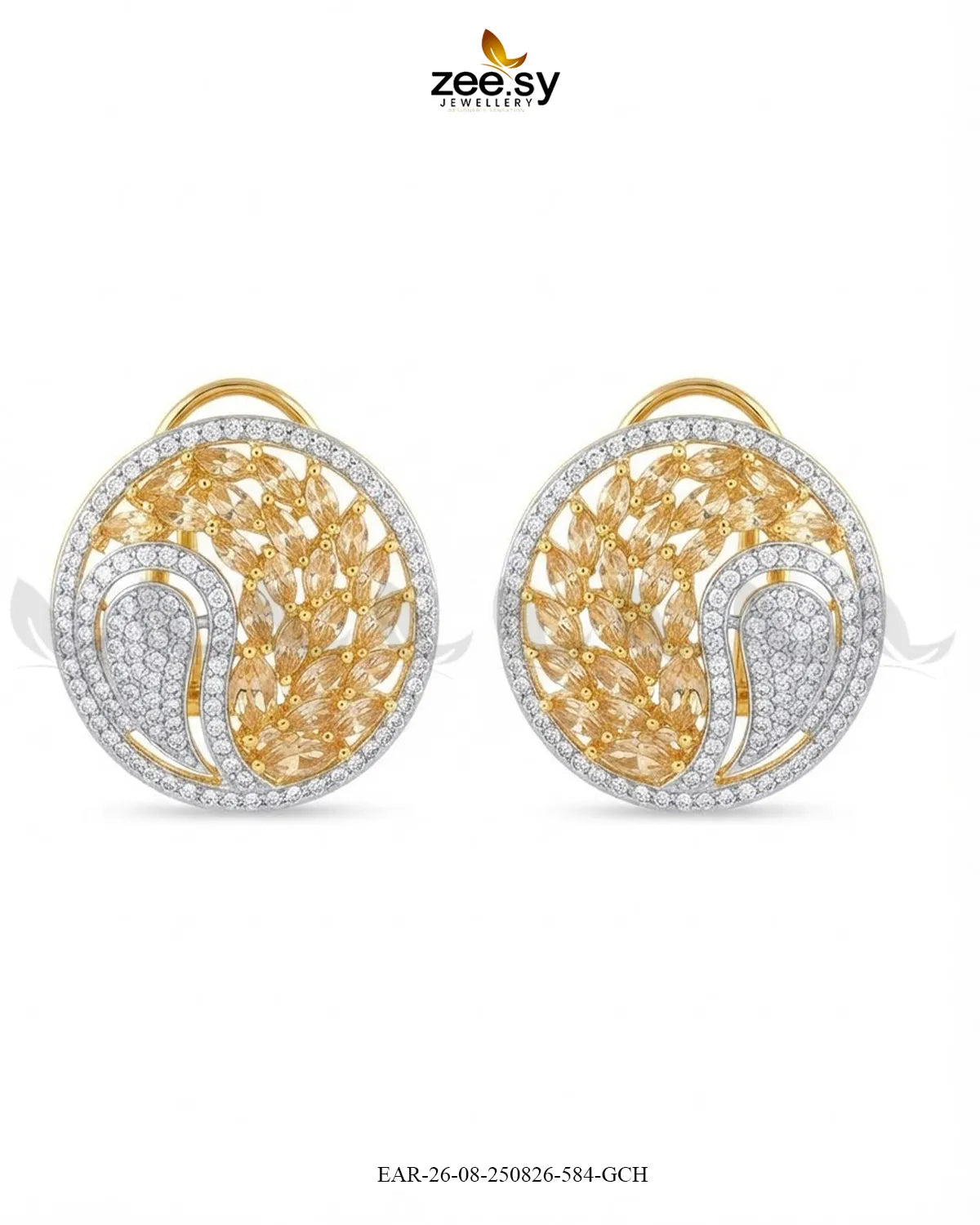 Ripple Pave Zircon Earrings - Golden Earrings - Zeesy Jewellery Pakistan | Premium Artificial & Imitation Jewellery