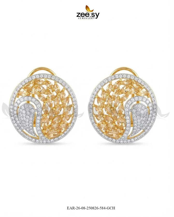 Ripple Pave Zircon Earrings - Golden Earrings - Zeesy Jewellery Pakistan | Premium Artificial & Imitation Jewellery