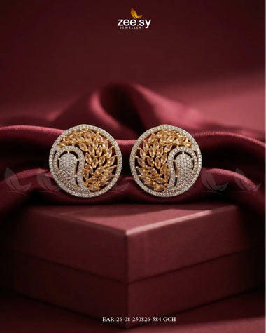 Ripple Pave Zircon Earrings - Golden Golden Champagne Earrings - Zeesy Jewellery Pakistan | Premium Artificial & Imitation Jewellery