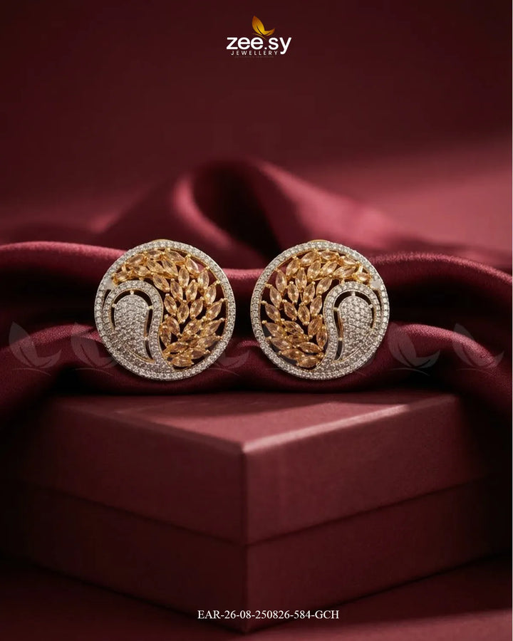 Ripple Pave Zircon Earrings - Golden Golden Champagne Earrings - Zeesy Jewellery Pakistan | Premium Artificial & Imitation Jewellery