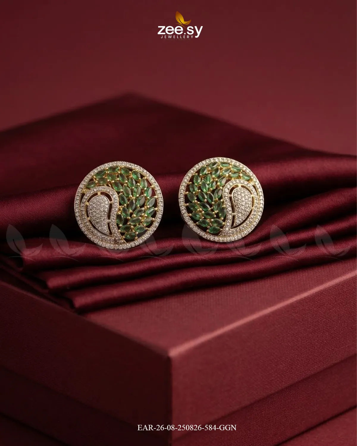 Ripple Pave Zircon Earrings - Golden Golden Green Earrings - Zeesy Jewellery Pakistan | Premium Artificial & Imitation Jewellery