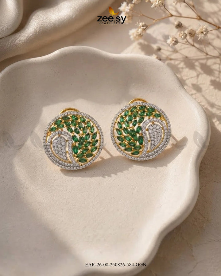 Ripple Pave Zircon Earrings - Golden Earrings - Zeesy Jewellery Pakistan | Premium Artificial & Imitation Jewellery
